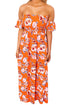 Sexy Orange Floral Print Elastic Bandeau Top Off Shoulder Boho Maxi Dress